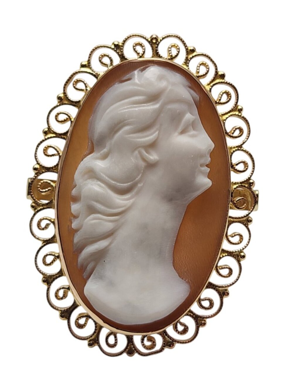 14K Yellow Gold Elongated Cameo Ring Size 6.25 #25670